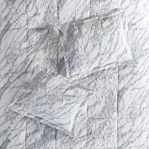 Image of Madison Park Lana Soft Plush Comforter Set, Long Faux Faux Fur Marble Pattern, Faux Mink On The Reverse, Modern All Season Down Alternative Bedding Set with Matching Sham, King, Grey /Blue 3 Piece