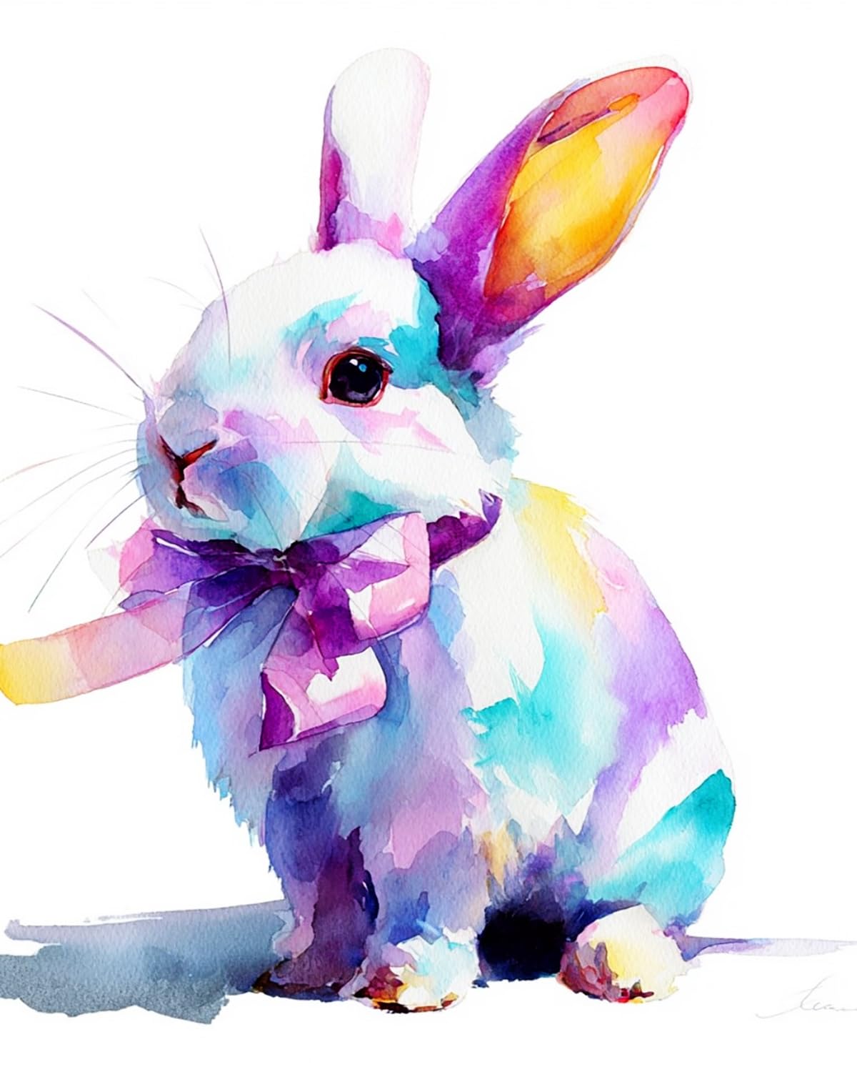 Liubaishi Multicolour Paint By Numbers For Adults, Rainbow Bunny, 16X20 Inch, Acrylic On Canvas, With 3 Brushes