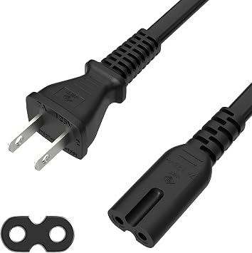 Eyeglass Cable, AC Power Cable, 4.7 ft 1.2 m, Power Cable, Straight Glasses, Glasses Cord, Straight Type, Connector, 2 Pins, Black, Boombox, TV, VCR, Recorder, PSE RoHS 47.2 inches 120 cm, Black
