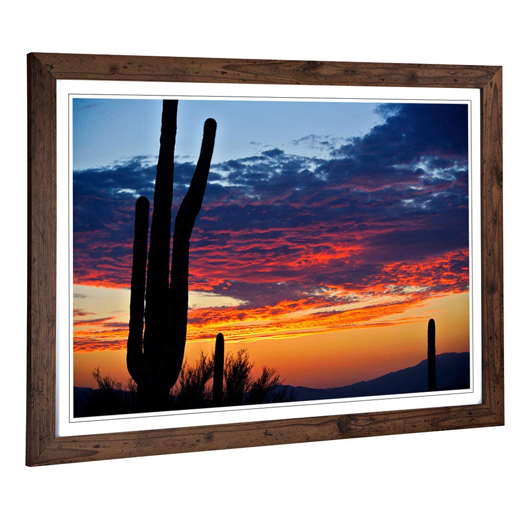 Big Box Art Framed Print of Landscape Cactus Sunset Design | Wall Art Picture | Home Decor for Kitchen, Living, Dining Room, Bedroom, Hallway, Office, Walnut, A2 / 24.5x18 Inch / 62x45cm