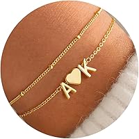 Turandoss Initial Heart Bracelets for Women - Dainty 14K Gold Plated Layered A-Z Charm, Meaningful Birthday Gift for Mom Daughter Girls