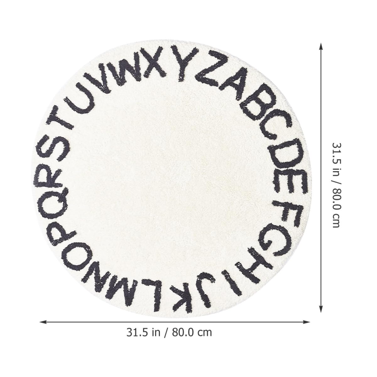 UKCOCO Runder Kinderteppich 80x80cm aus Baumwolle rutschfeste Bodenmatte mit Weißen Buchstaben Weiche Fußmatte für Kinderzimmer und Wohnzimmer