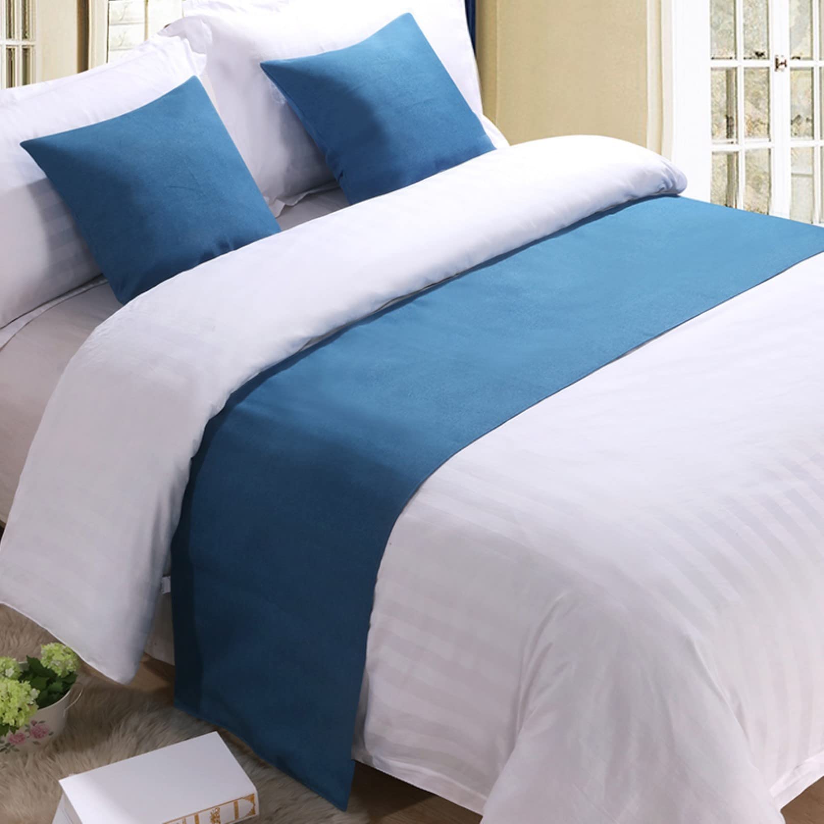 Bed Runner for Foot of Bed Bed Linen Bedspread Solid End Towel Cover Bedding Protection Bed Scarf for Hotel Bedroom Decor, Blue 50 * 260cm โ image 1