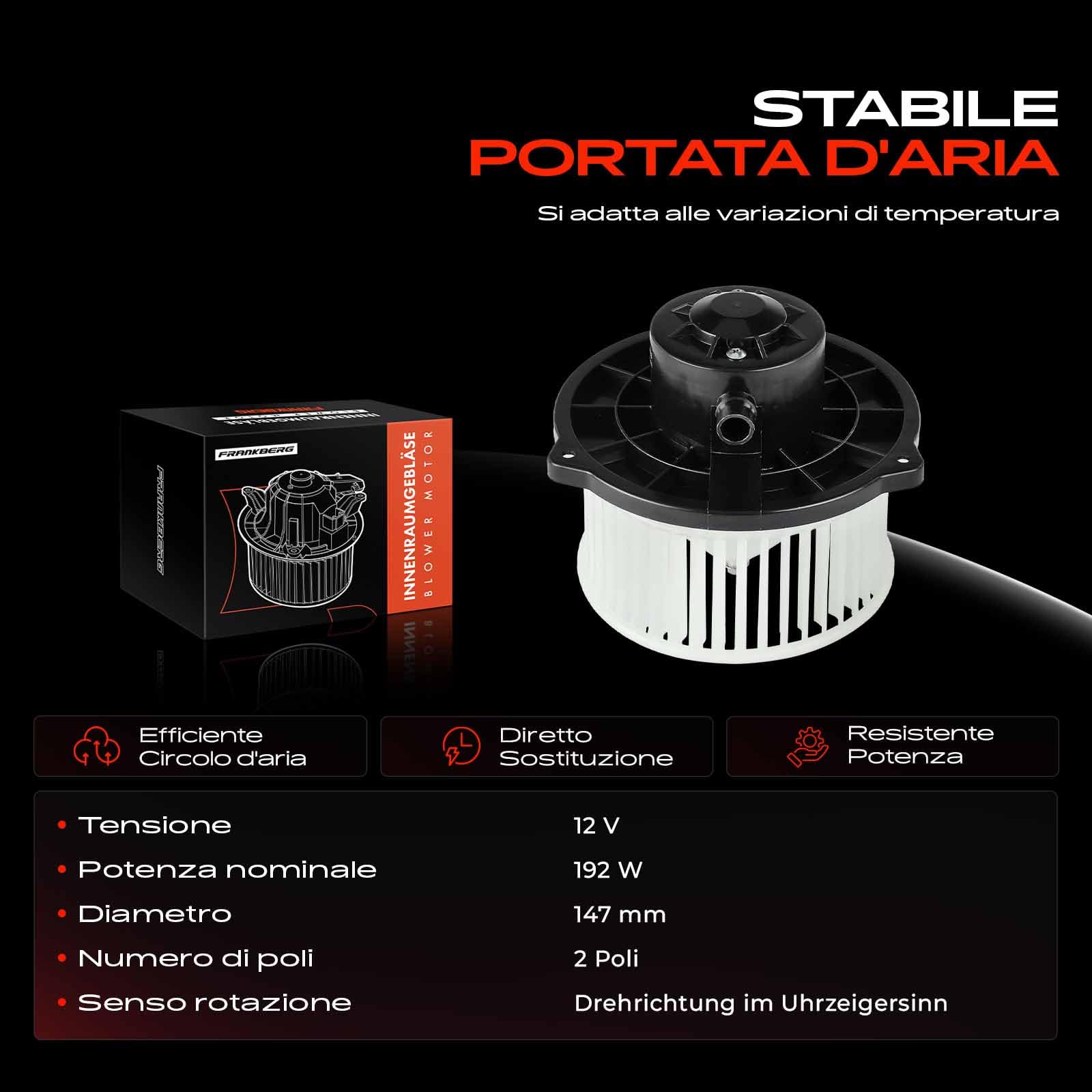 Frankberg Motore del ventilatore Ventilatore del riscaldamento Compatibile con Giulietta 940 1.4 TB 1.6 JTDM 1.8 TBi 1.4 Bi-Fuel 2.0 JTDM 2010-2020 Replace# 87704,77365569