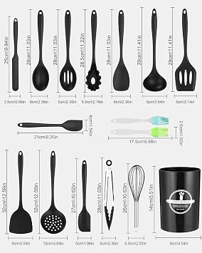 Kitchen utensil set (black) 15 pieces cooking utensils cookware cooking spoon set silicone heat-resistant non-stick cooking set with utensil holder dishwasher safe