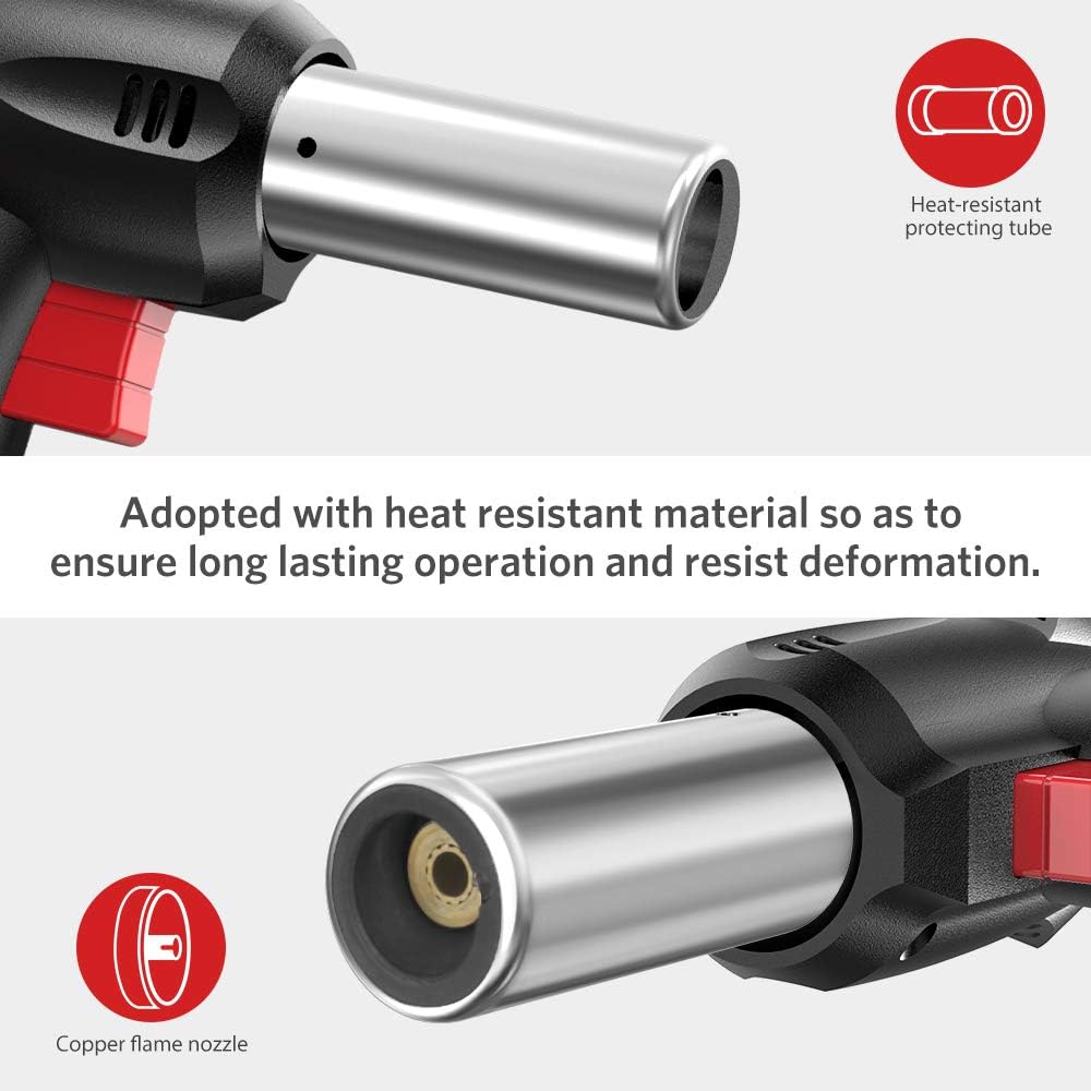 Butane Torch, Kollea Kitchen Blow Torch Refillable Cooking Torch Lighter with Safety Lock & Adjustable Flame for Brulee, Baking, BBQ, Soldering (Butane Fuel Not Included) (Silver)