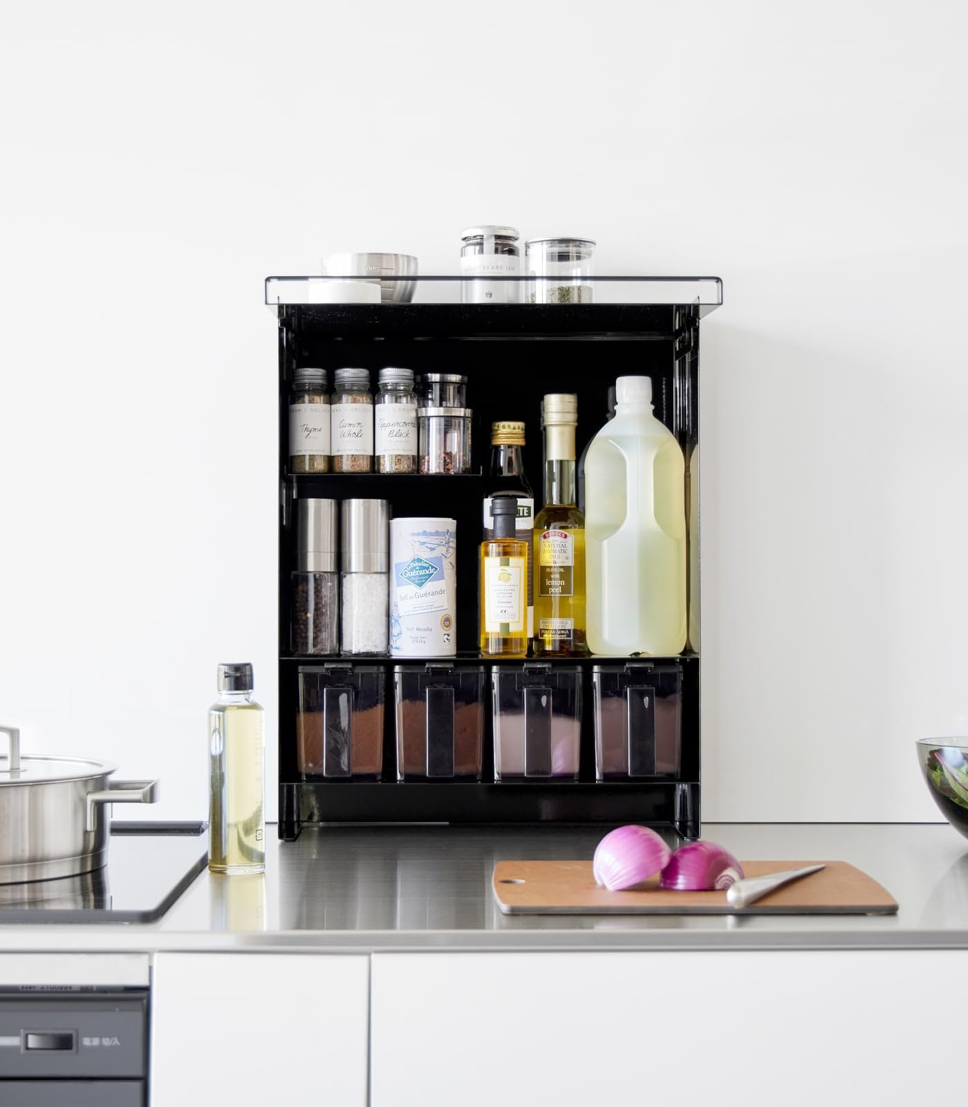 YAMAZAKI 2010 TOWER 3Tiered Seasoning Rack, black, Steel/POM Resin, 38 x 16.3 x 49.2 cm