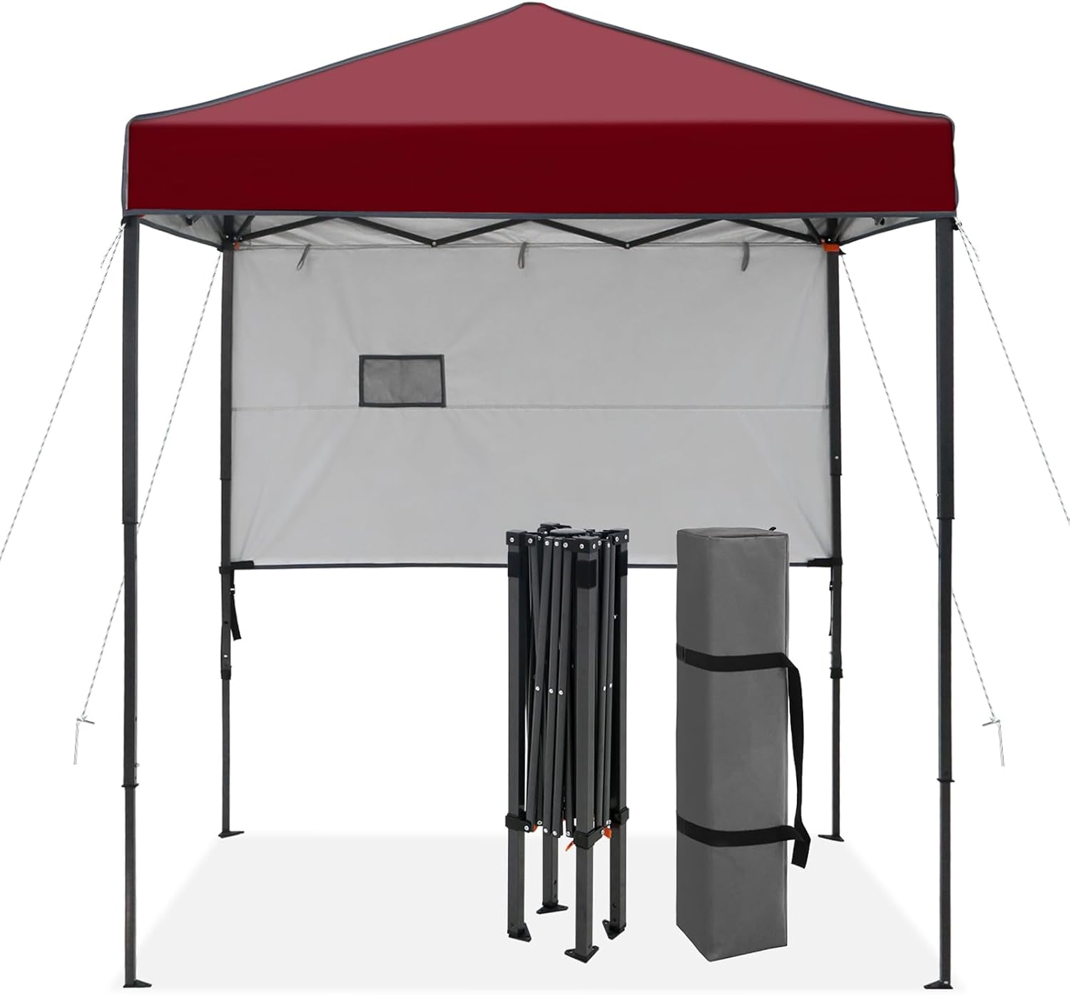6x4 Pop Up Canopy Tent with Half Wall Panel, Instant Portable Beach Canopy, Outdoor Tent with Carry Bag for Camping, Sports, Tailgating, Events, Burgundy