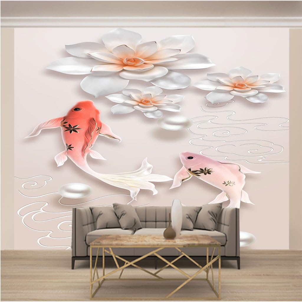 Tapisserie photo koi intissé premium pour un effet mural 3D