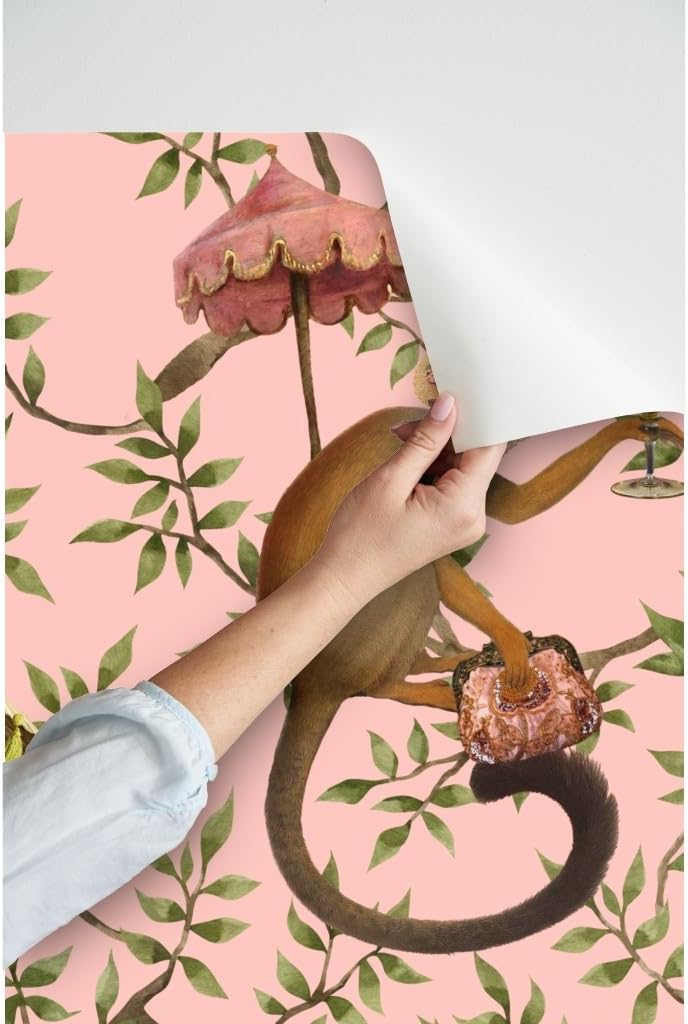 Peel & Stick Wallpaper 3ft x 2ft - Antique Chinoiserie Whimsical Drunk Monkey Marie Antoinette Rococo Garden Floral Custom Removable Wallpaper by Spoonflower