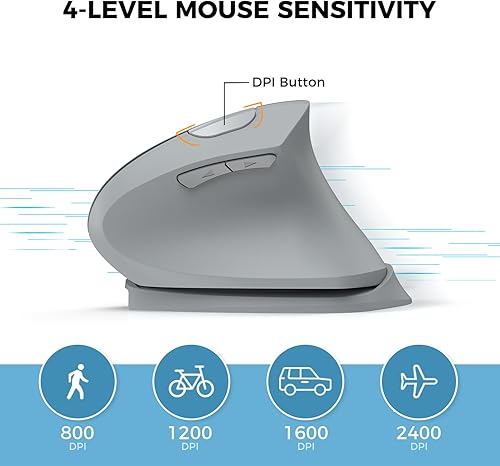 Vista 13 de iClever Ratón ergonómico, mouse vertical inalámbrico de 2.4 G con 4 DPI ajustables, clic silencioso, 7 botones, 3 inclinaciones ajustables, jiggler