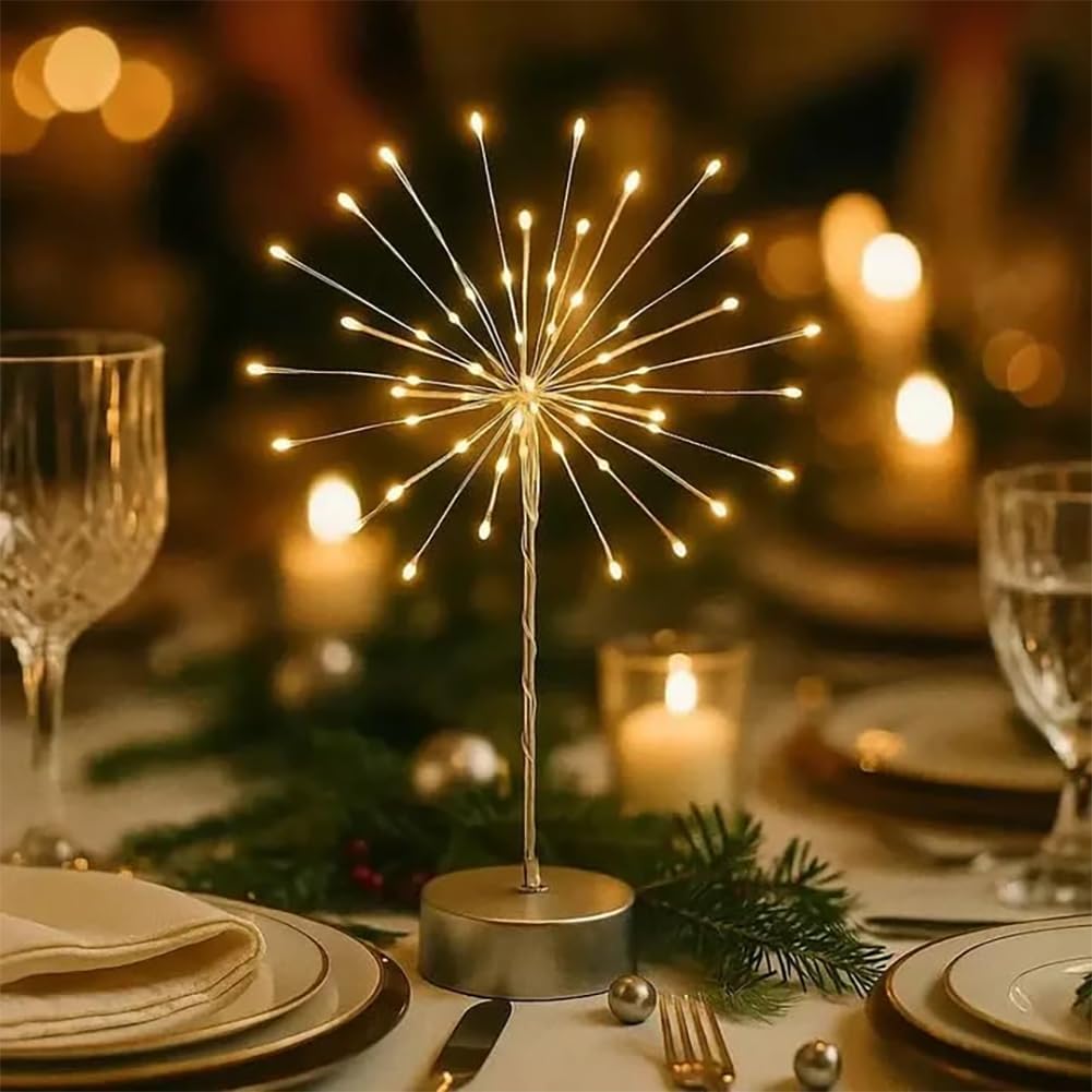 Nest and Flowers Table Lights, Mini Table Starburst Lights, 13.8in USB Battery Warm White Decorative Fairy Tree Light, Dandelion Gold LED Light for Christmas Party Indoor Decor Gift (2, Warm White)