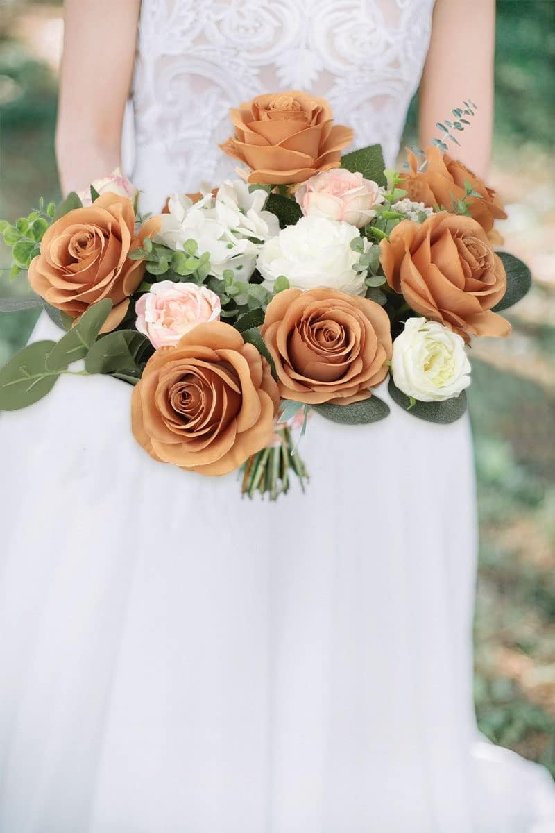 12pcs Roses Artificial Flowers Terracotta Fake Roses Flowers with Long Stems Silk Flowers for Wedding Bouquet Centerpices Decorations Party Bridal Baby Shower Home Decor - Image 9