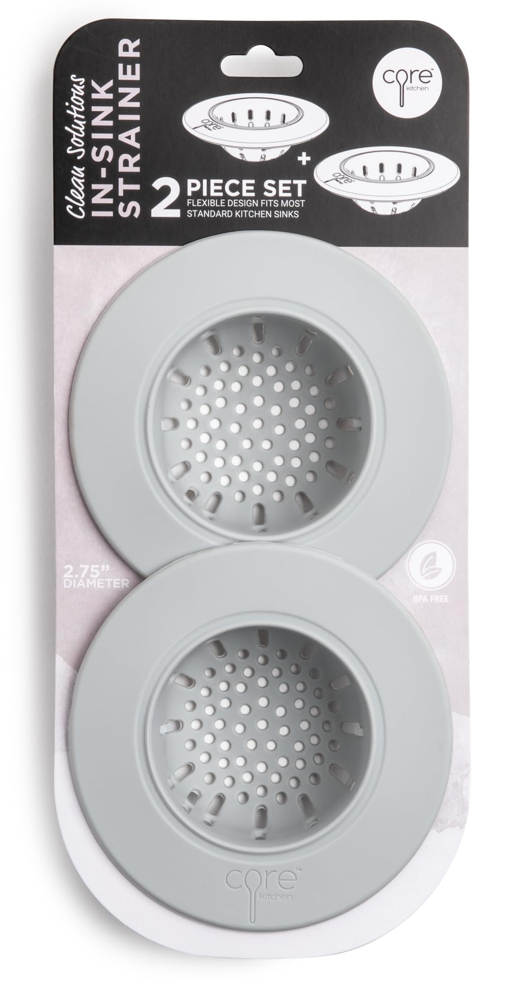 Core Kitchen Grey Core Home Silicone Anti Clogging Kitchen In Sink Strainer 2.75" Diameter - 2 Pack