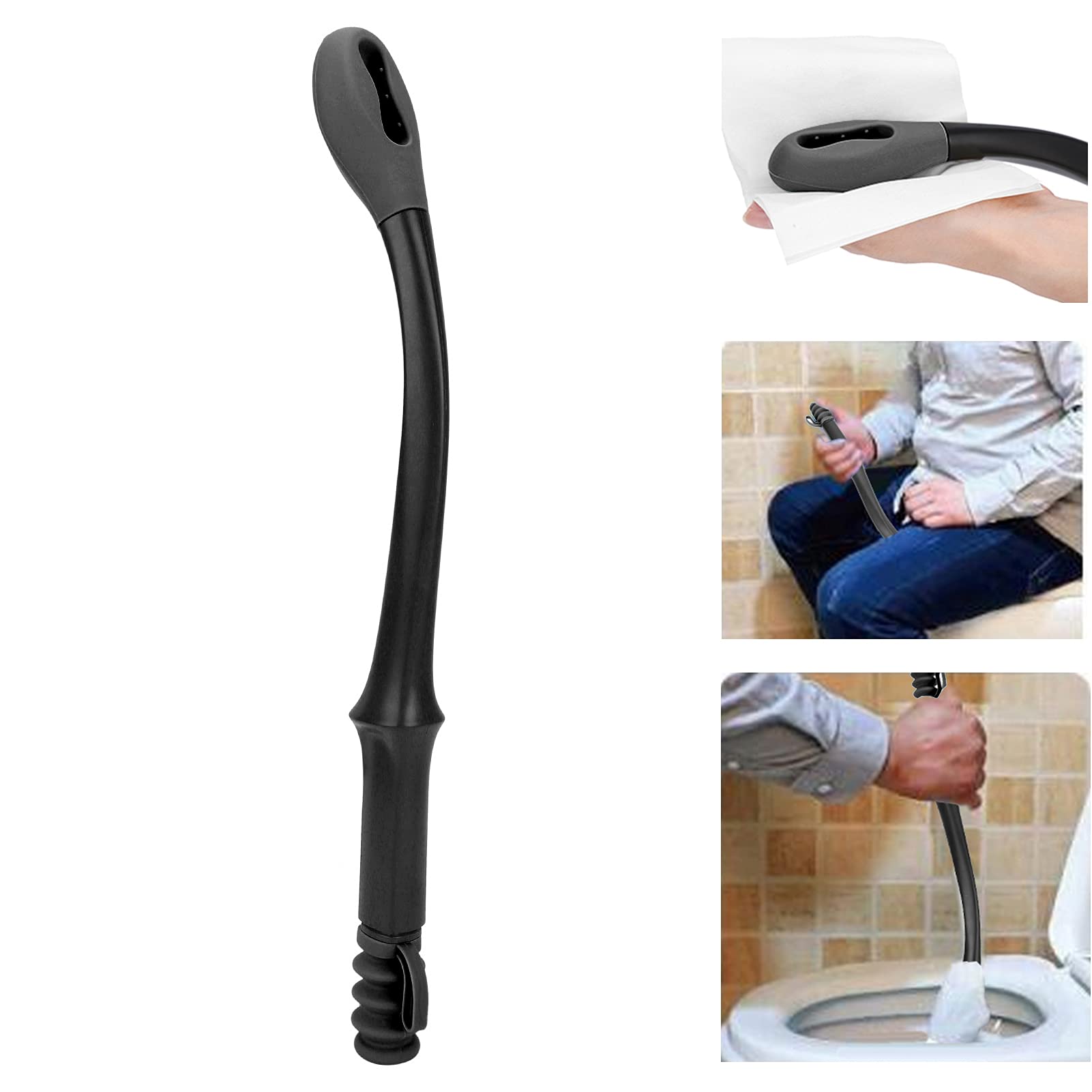 Bottom Wiper Long Handle Reach Comfort Bottom Wiper Assistant auto-essuyant pour un quotidien indépendant outil de toilette domestique pour les femmes enceintes âgées 15 7 pouces (noir)