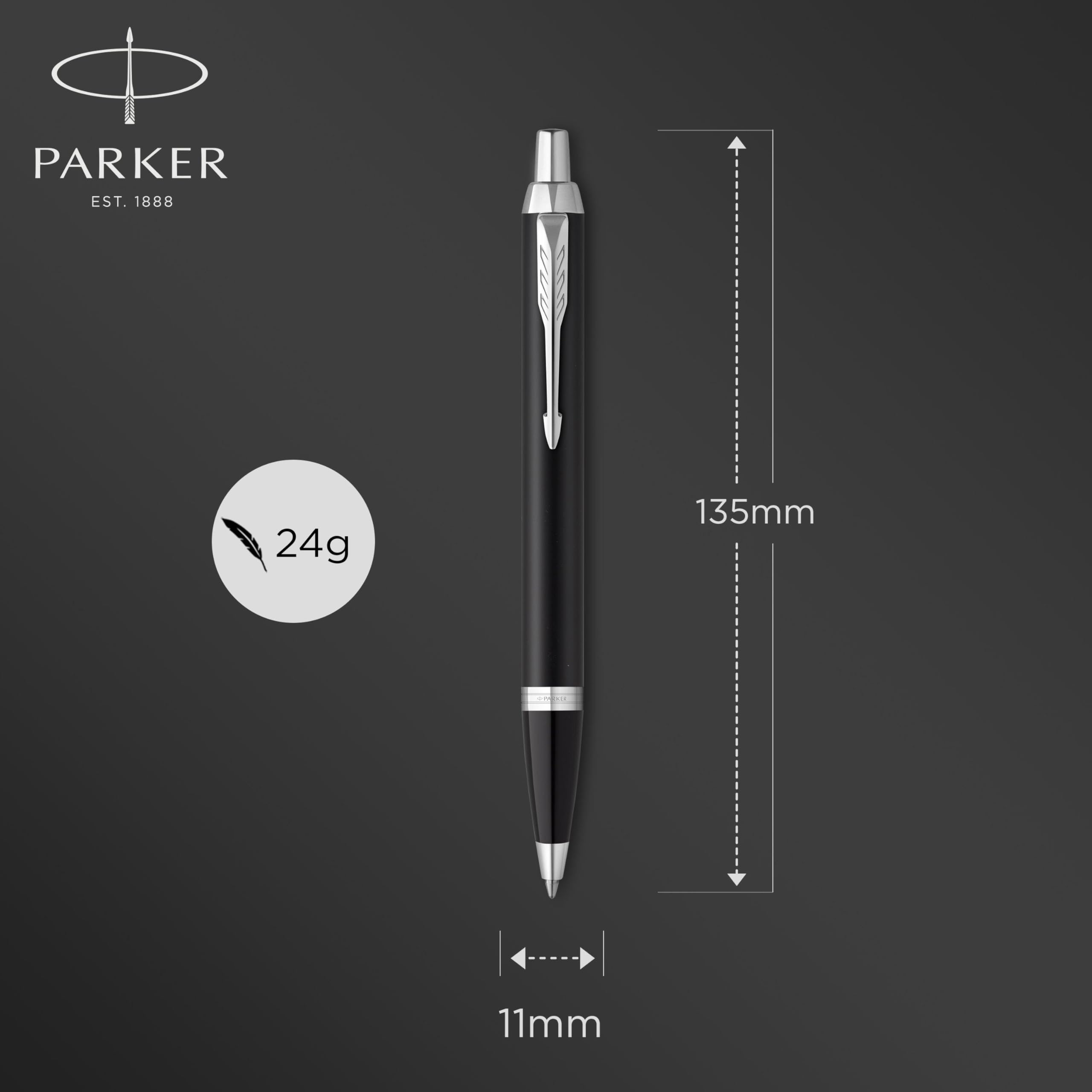 polar-effekt Parker IM - Penna a sfera con incisione, colore nero - cartuccia grande blu con custodia regalo – Idea regalo per compleanno