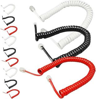 SOIMISS 12 Piezas Cable de Teléfono Curly Negro Blanco y Rojo Diseño Antienredo Compatible con Teléfonos de Línea Fija Instalación y