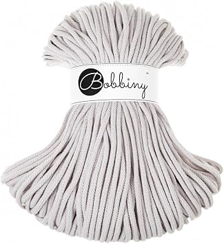 Bobbiny Premium 5mm Braided Macrame Cord Moonlight 108yds/330ft 100% Recycled Cotton