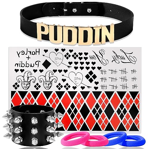 choice of all Quinn Puddin Choker Necklace Studded Bracelet Set Halloween Harley Cosplay Costume Accessories for Women Punk Leather Collar Necklace Gothic Jewelry2