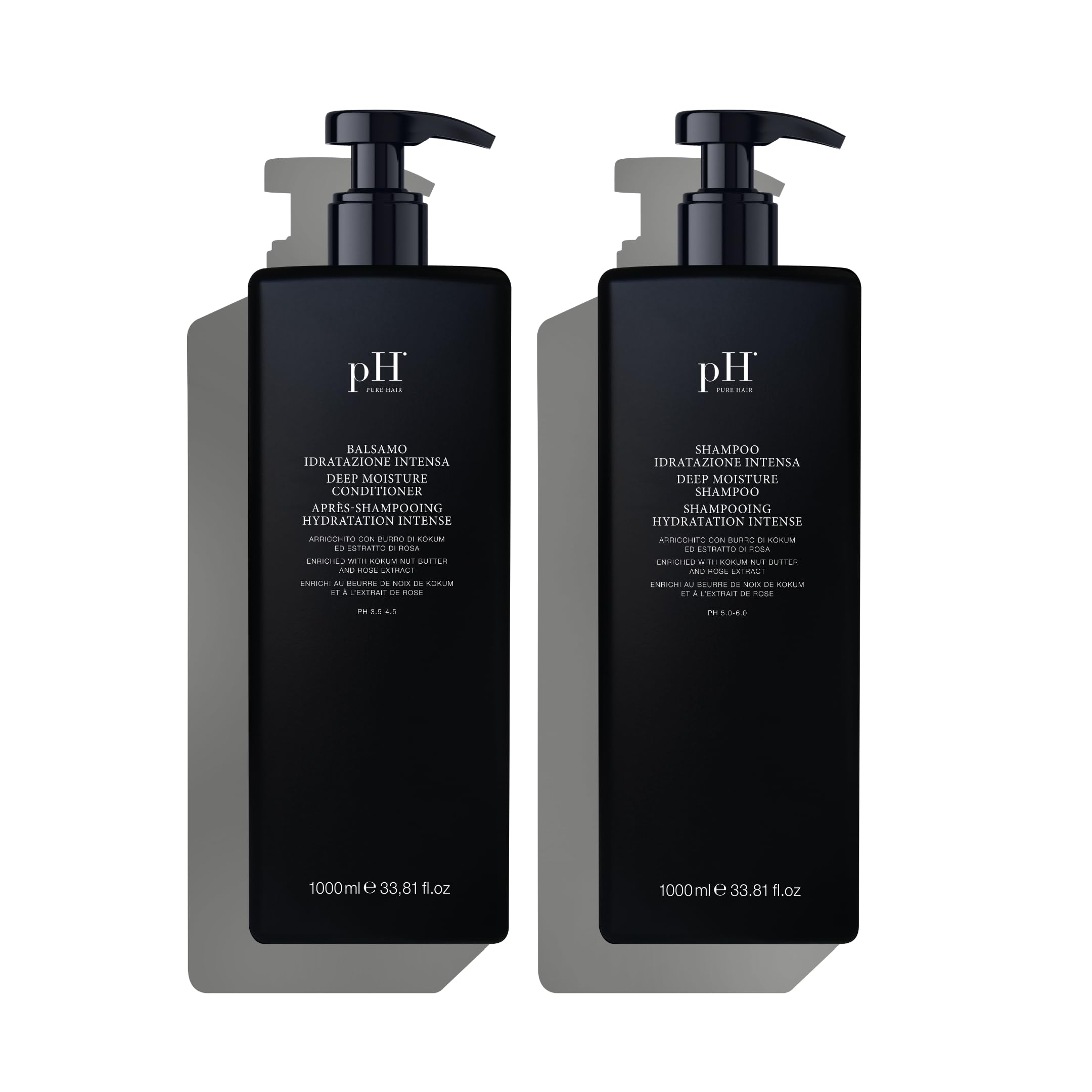 pH PURE HAIR Deep Moisture Shampoo & Conditioner Set - Moisturizing Formula For Dry Damaged Hair - Enriched with Kokum Nut Butter and Rose Extract 33.8 Oz (Pack of 2)