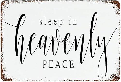 Letrero de metal Sleep in Heavenly Peace para el hogar y el garaje, decoración rústica de pared, letrero de aluminio retro con cita inspiradora,