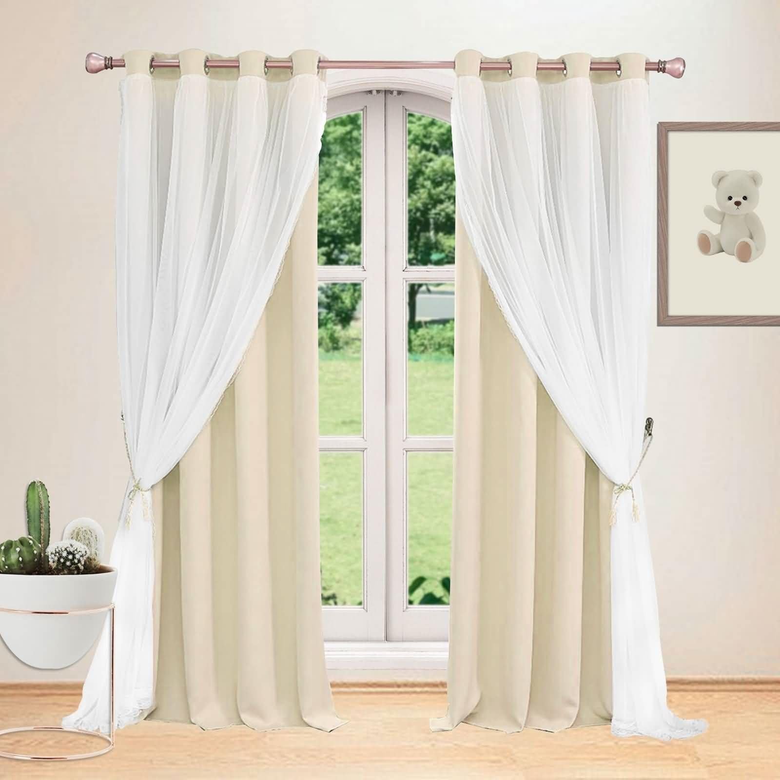 Rideau Opaque Beige pour Protéger l'Intimité, KnSam Double Couche Dentelle