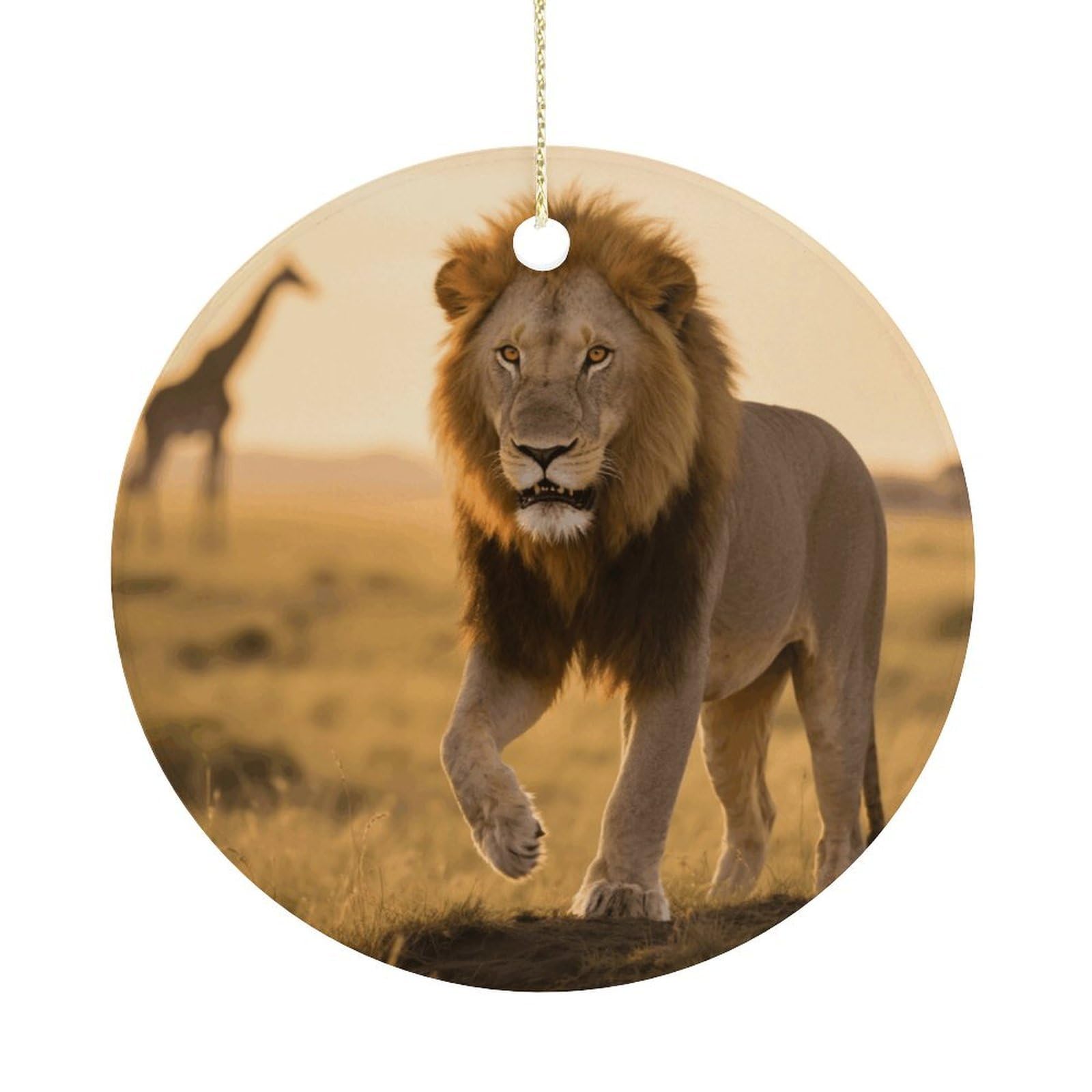 Personalized Christmas Ornaments 2025 Ceramic Hanging Grassland Lion Ornaments with Gold String Double-Sided Vintage Holiday Decorations for Tree Mantel Tabletop Xmas Party Favors