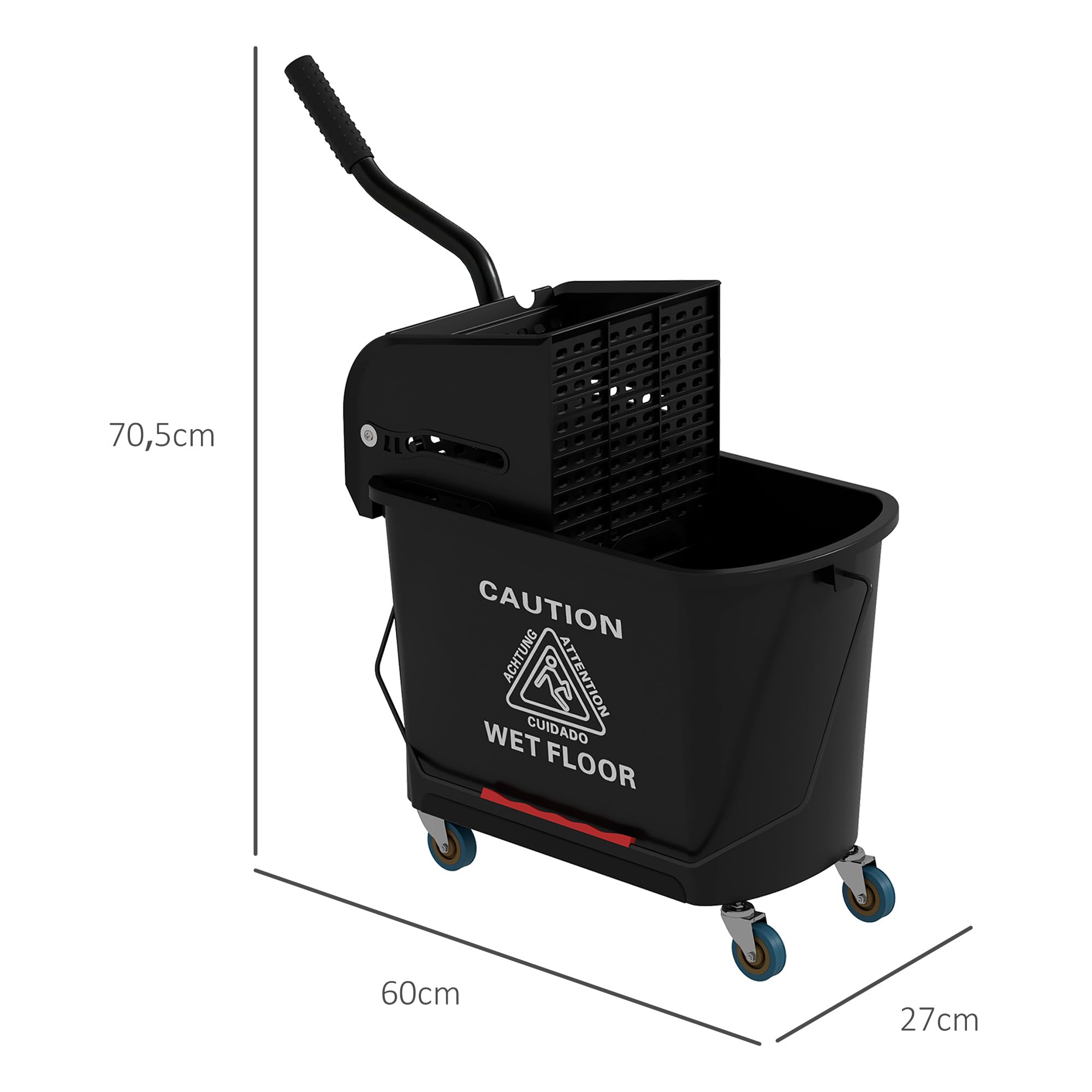 HOMCOM Cubo de Fregona con Ruedas Capacidad de 20 L Cubo de Fregar con Sistema de Escurridor Ruedas y Asa de Transporte para Doméstico y Comercial Negro