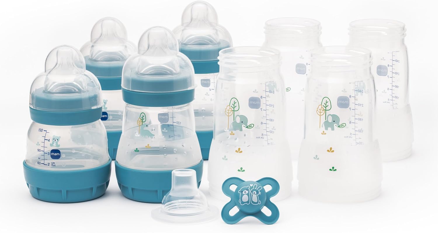 MAM Easy Start Self Sterilising Anti Colic Starter Set, Newborn Bottle Set and Soother, Newborn Essentials, Blue (Designs May Vary)