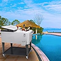 Nattork 80 Quart Rolling Cooler Cart - Stainless Steel Portable Ice Chest with Wheels, Shelf, Bottle Opener for Outdoor Parties