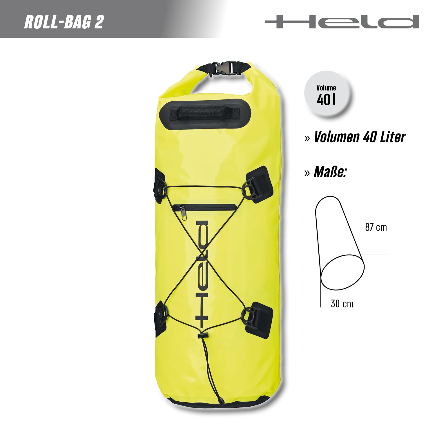 Held Roll-Bag Torba motocyklowa, 2 sztuki, w 100% wodoszczelna i pyłoszczelna, z mocnego brezentu, z odblaskowymi nadrukami i zwijanym zamknięciem na zatrzask, rozmiar 40 l, czarna