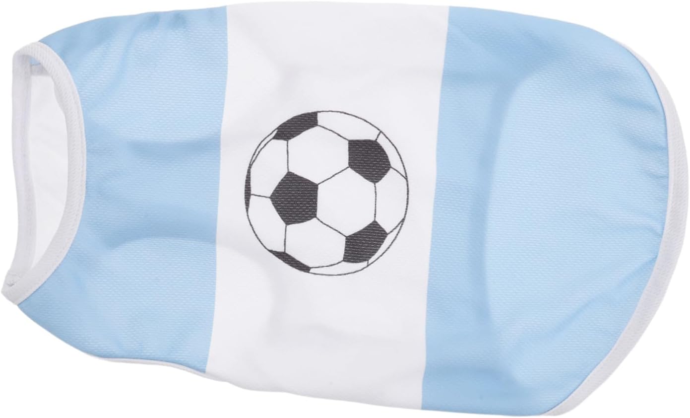 Breathable Sleeveless Soccer Dog Shirt for Small Dogs and Cats, Lightweight Puppy Football Jersey with Argentina Flag Style and Soccer Ball Print, Blue and White Athletic Pet Tank