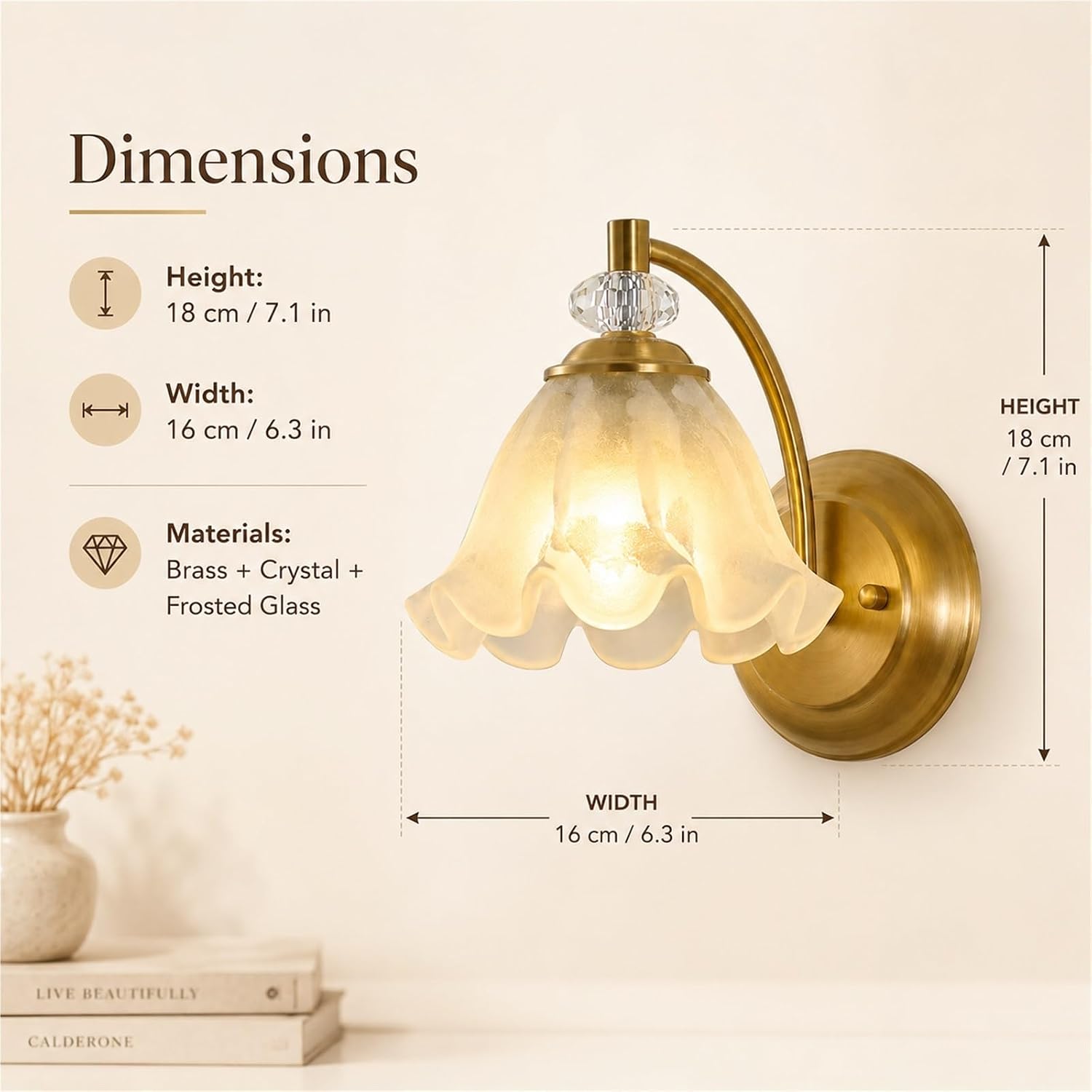Indoor Wall Light, 7" Bedside Glass, Copper Petal Shade Reading | Secure Mounting Casts Comfortable Lighting for Bedrooms, Lounges, Studies and Hallways, with Everyday Clarity