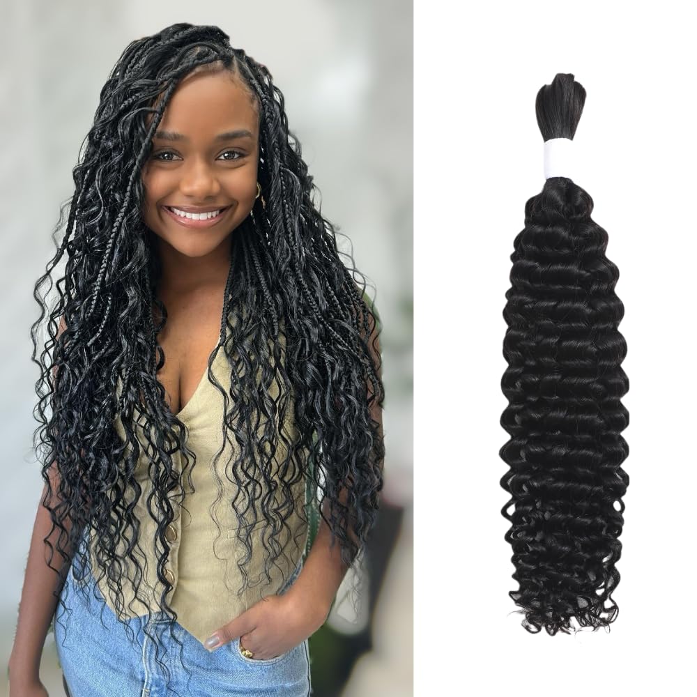 Human Braiding Hair for Boho Braids 1 Bundle 50g 28Inch Water Wave Human Hair Braiding Hair 12A Brazilian Virgin No Weft Hair Extensions for Bohemian