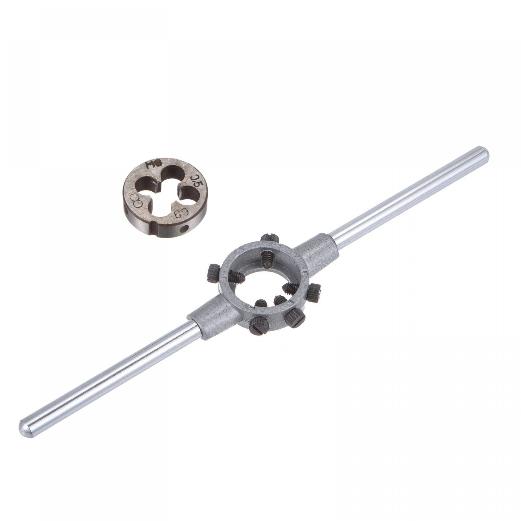sourcing map Die Stock Handle Wrench Set, M9 x 0.5 Threading Round Die and 25mm (Fit M7-M9 Dies) Holder Adjustable Wrench Hand Tool