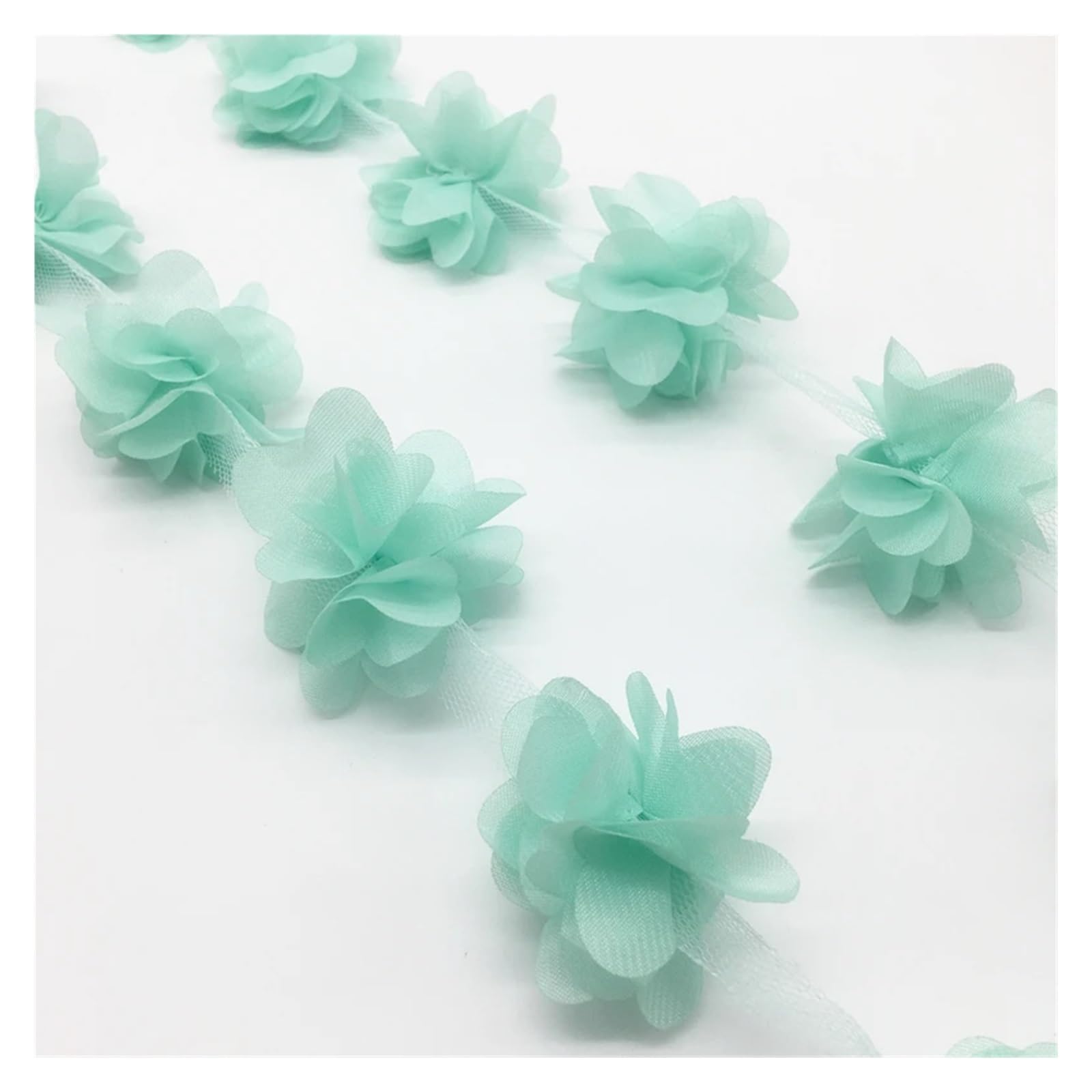 Wtaxbh Cyan Iron On Patches 5Yard 60Pcs Flower Chiffon Cluster Flowers For Wedding Dress Bridal Fabric Lace Trim Diy Sewing(Cyan)