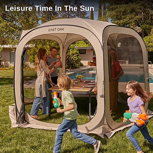 Image of East Oak Screen House Tent Pop-Up, Portable Screen Room Canopy Camping 12 x 12 FT with Carry Bag for Patio, Backyard, Deck & Outdoor Camping Activities, Beige