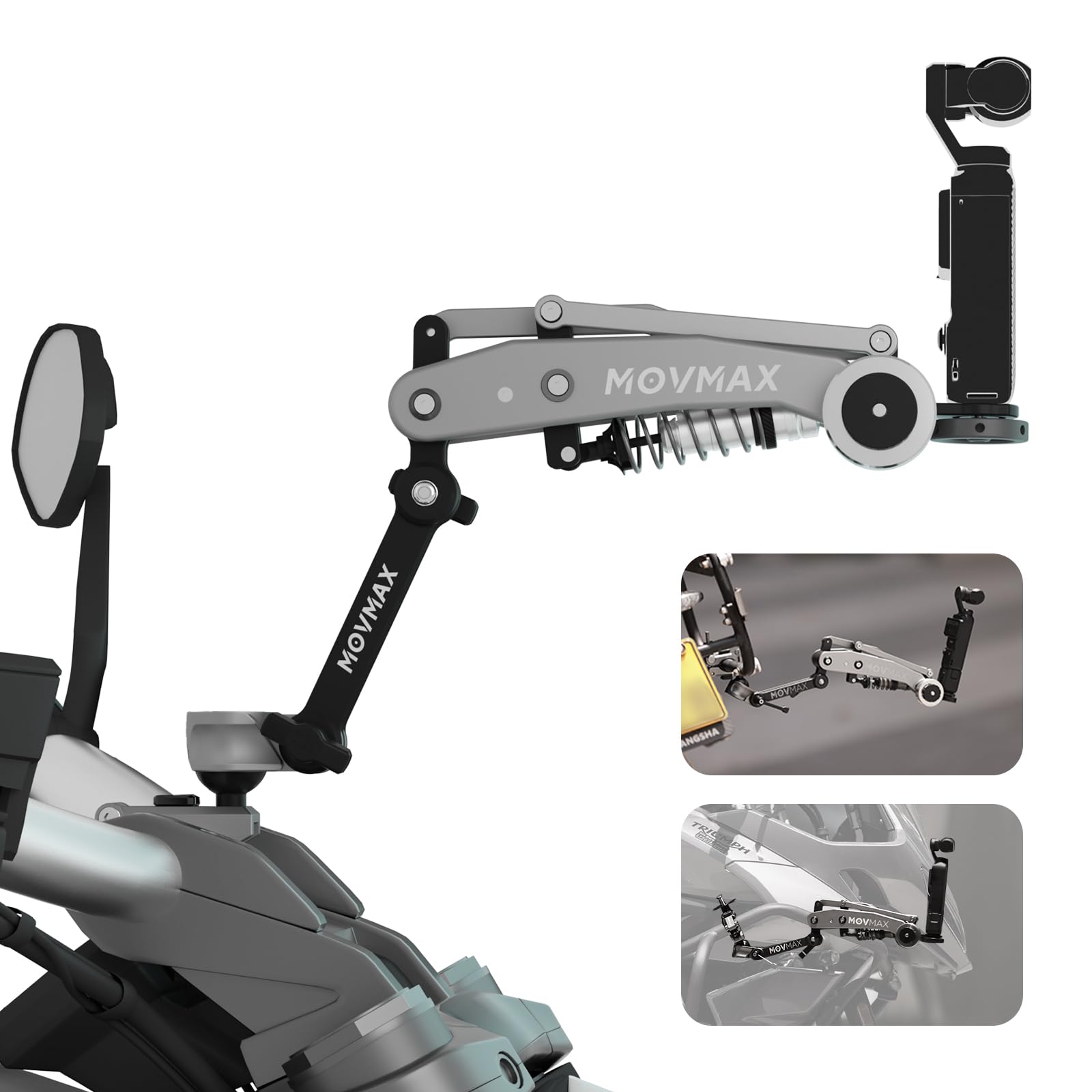 Aluminum Alloy Motorcycle Camera Clamp Mount for DJI Osmo Pocket 3/insta360/Gopro Hero, Motorcycle Bike Handlebar Stabilizer, Super Clamp with 1/4