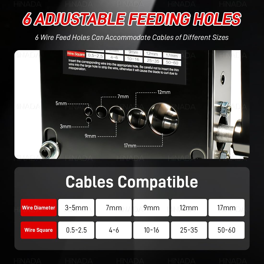 Pelacables eléctrico, 6 posiciones, 5 cuchillas, apto para cables de 3 mm a 17 mm Alicates pelacables manuales o accionados por taladro para reciclar cables viejos (negro)
