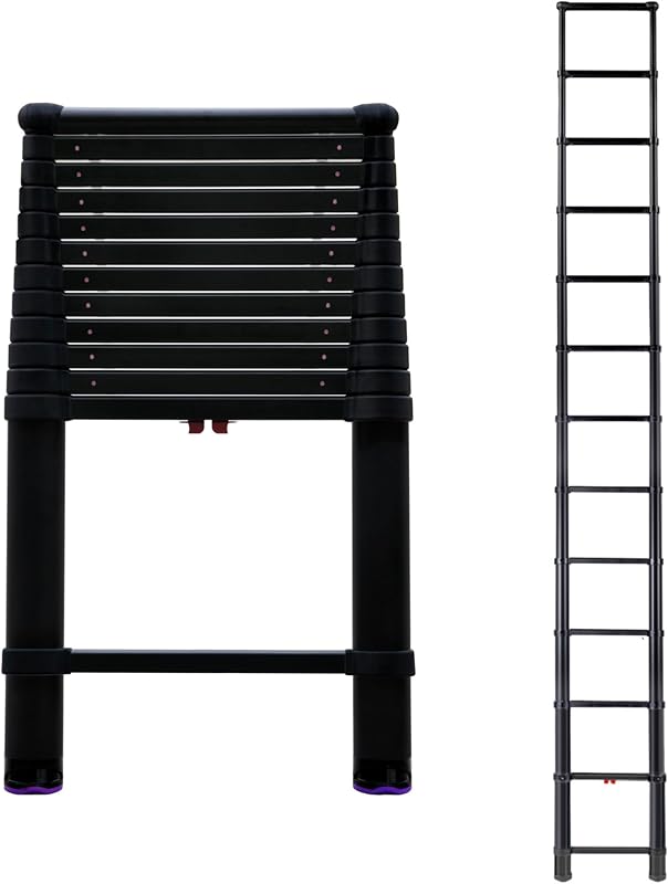 Telesteps 1600ET Tactical Telescoping Extension Ladder – 12.5 ft Height, 16 ft Reach | Type 1A 300 lb Rated | Black Anodized Military-Grade Aluminum Ladder with One-Touch Retraction & Dual-Side Climb