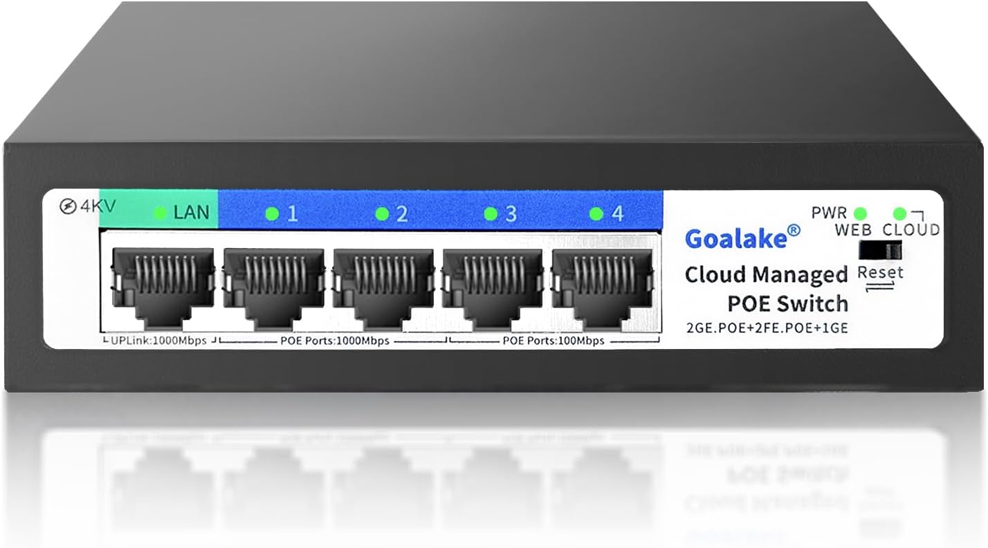 Product image of 5-Port Ethernet PoE Switch (4 PoE Ports, 1 Uplink) with Extend Function, Easy Smart Managed Ethernet Switch, Plug & Play, Fanless Metal Design, VLAN, Qos,Desktop/Wall Mount