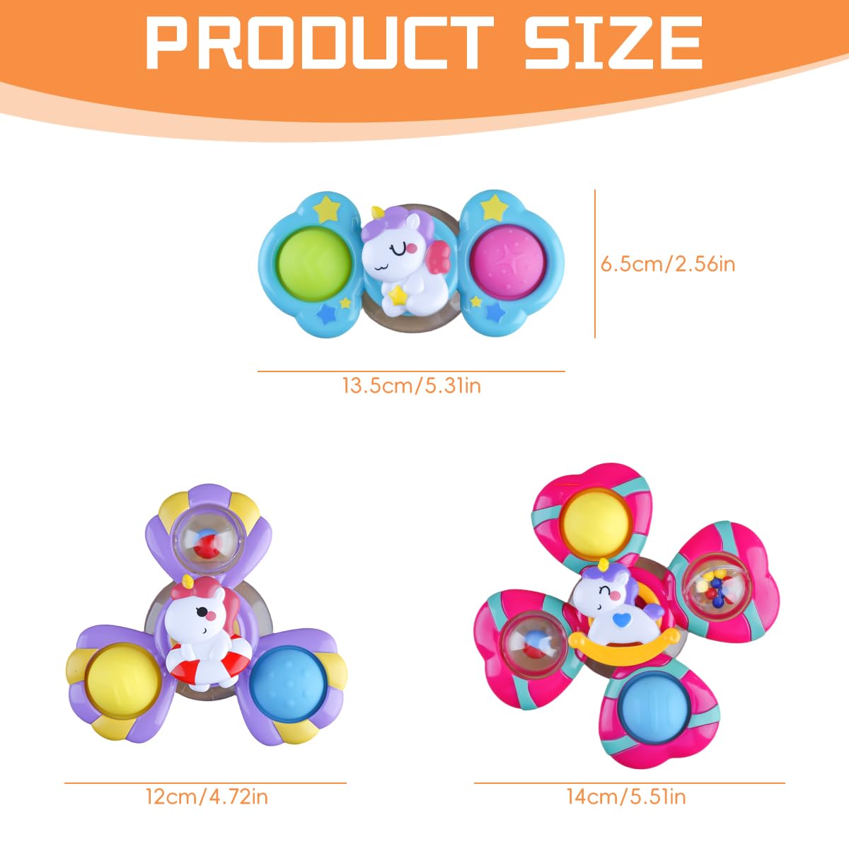 Lotsdonxia 3 Pcs Suction Cup Baby Spinner Bath Toys, Rotating Crystal Bell Sensory Toys with Silicone Teether - Image 2