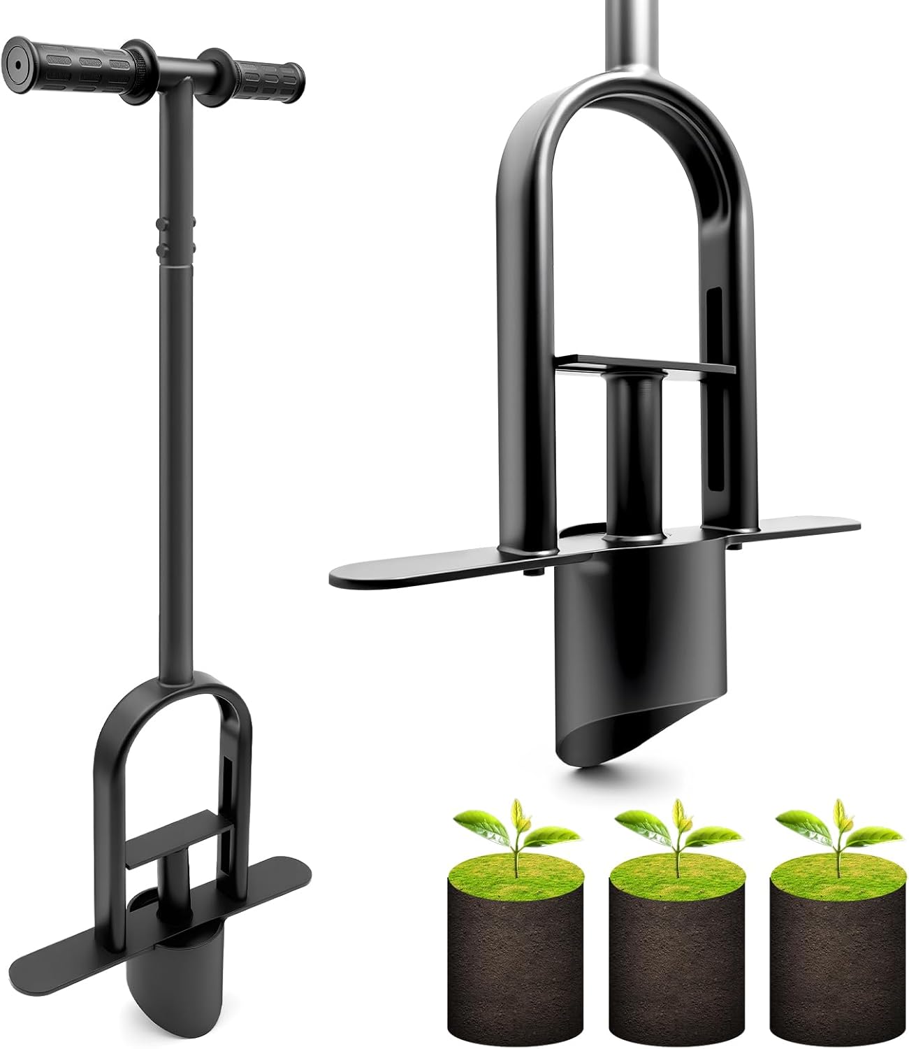 Heavy Duty Long Handle Bulb Planter Tool with Cushioned Grip, Stand-Up Garden Sod Plugger for Lawn Repair, Digging Holes & Seedling Transplanting