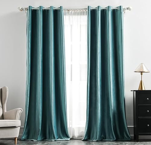 MIULEE Velvet Curtains Teal Elegant Eyelet Curtains Thermal Insulated Soundproof Room Darkening Curtains/Drapes for Classical Living Room Bedroom Decor 46 x 54 Inch Set of 2
