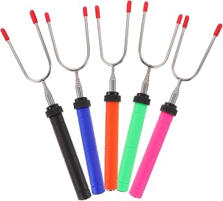 5pcs Stainless Steel Bbq Meat Forks with Colorful Heat-resistant Handles Rotating Skewers for Grilling Sausages Marshmallows Vegetables and Outdoor Roasting with Storage Bag