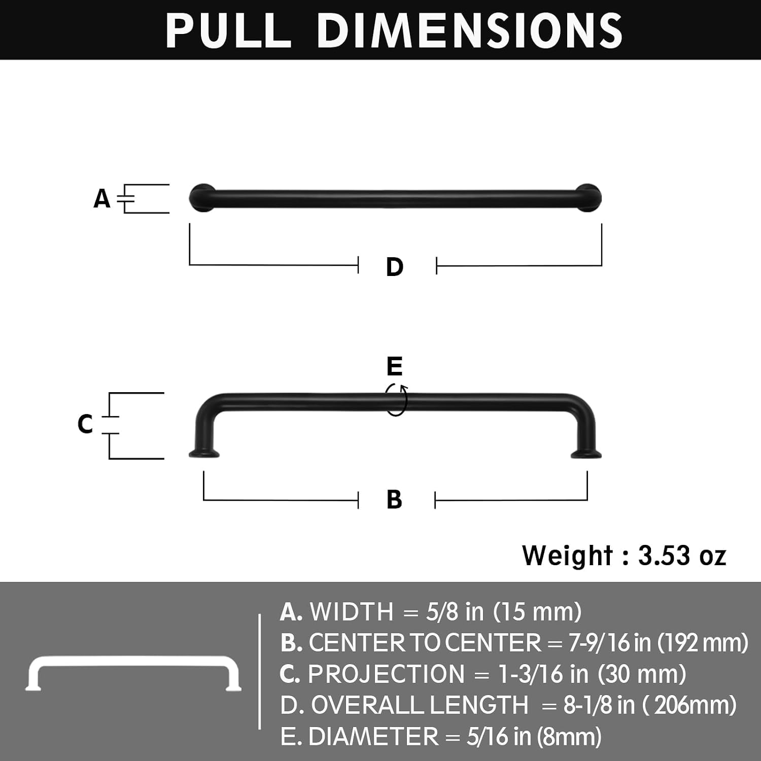 Set of 12 -Sleek 7 9/16" Center to Center Matte Black Cabinet Handles - Modern and Minimalist Hardware for Stylish Home Enhancement image 2
