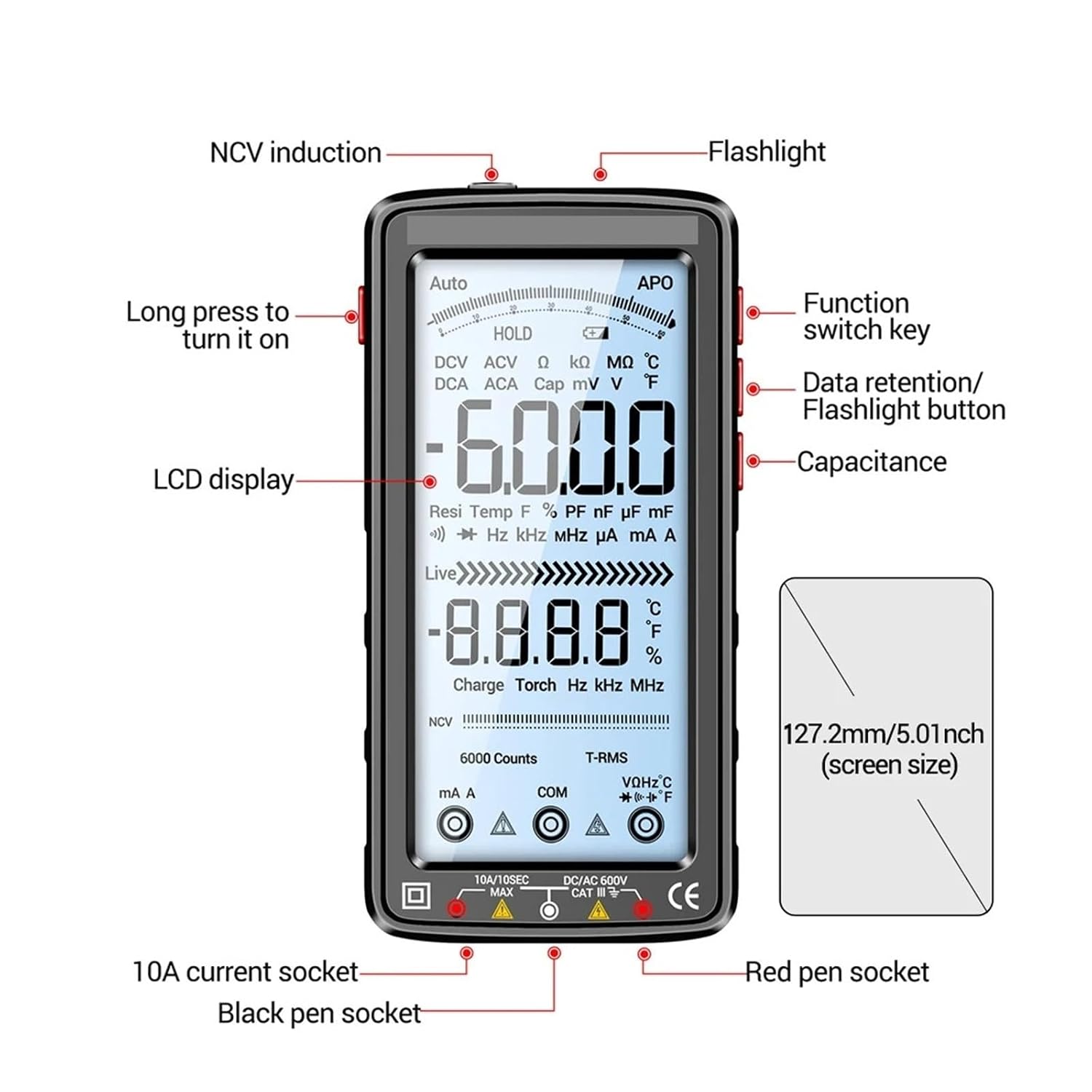 681 Rechargeable Digital Professional Multimeter Voltage Tester AC/DC Voltmeter(681 Black)