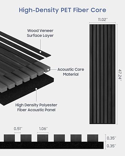 Miniatura 3 de Paneles de pared acústicos, 2 paneles de pared con listones de madera 3D insonorizados, reducción de ruido para salas de estar, techos y decoración