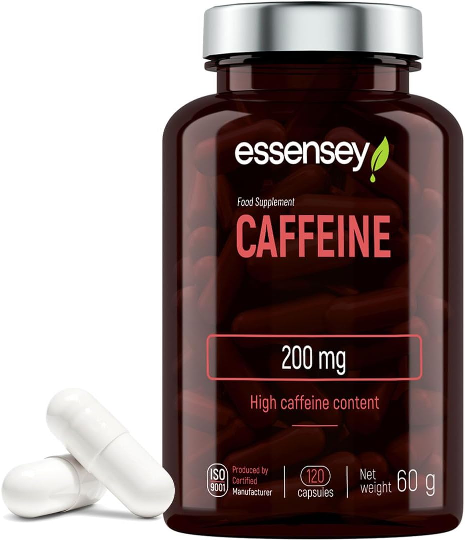 Caffeine 200mg Capsules - High Dose of Caffeine - Added Grapefruit Extract 50mg - Energise Your Day with a Natural Boost of Physical and Mental Performance - Dietary Supplement - 120 capsules
