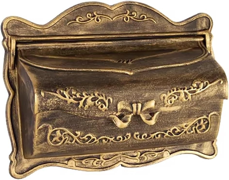 Modern Post Box, Door Drop Box, Waterproof and Rust Resistant, Easy to Install, Wall Mount Mailbox for Mail Packages Donations Voting(Antique Gold)